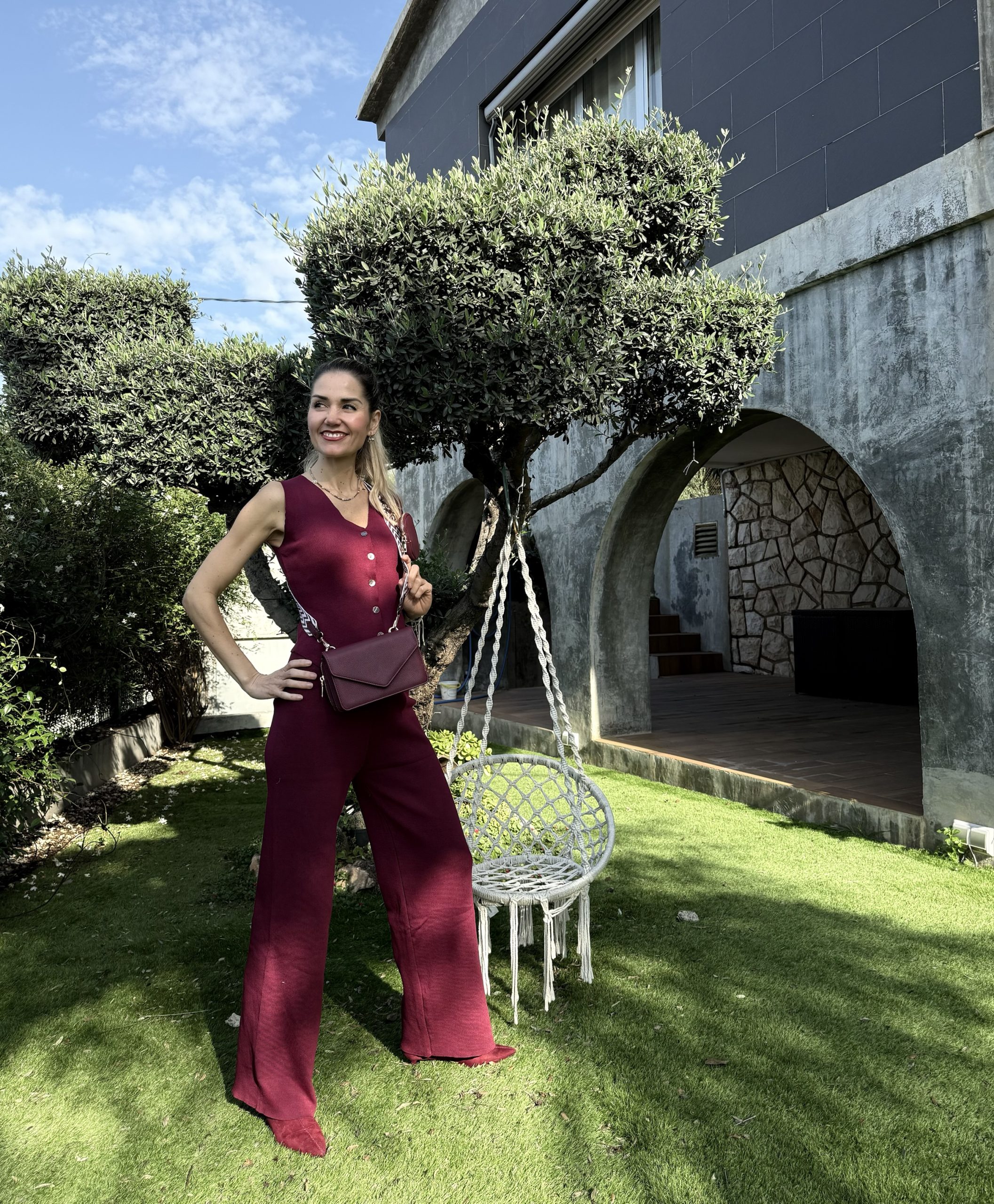 Conjunto punto chaleco pantalón wide leg