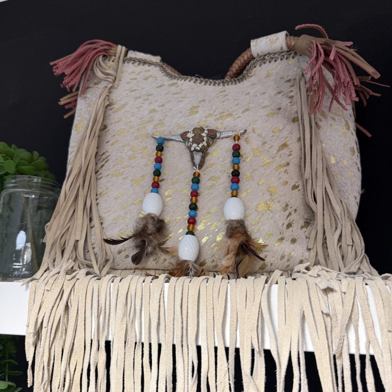 Bolso grande de piel con flecos y cuerno boho